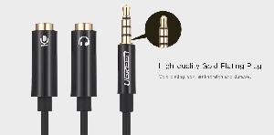 აუდიო კაბელი:AV141 UGREEN 3.5mm male to 2 Female Audio Cable ABS Case (Black) 30620